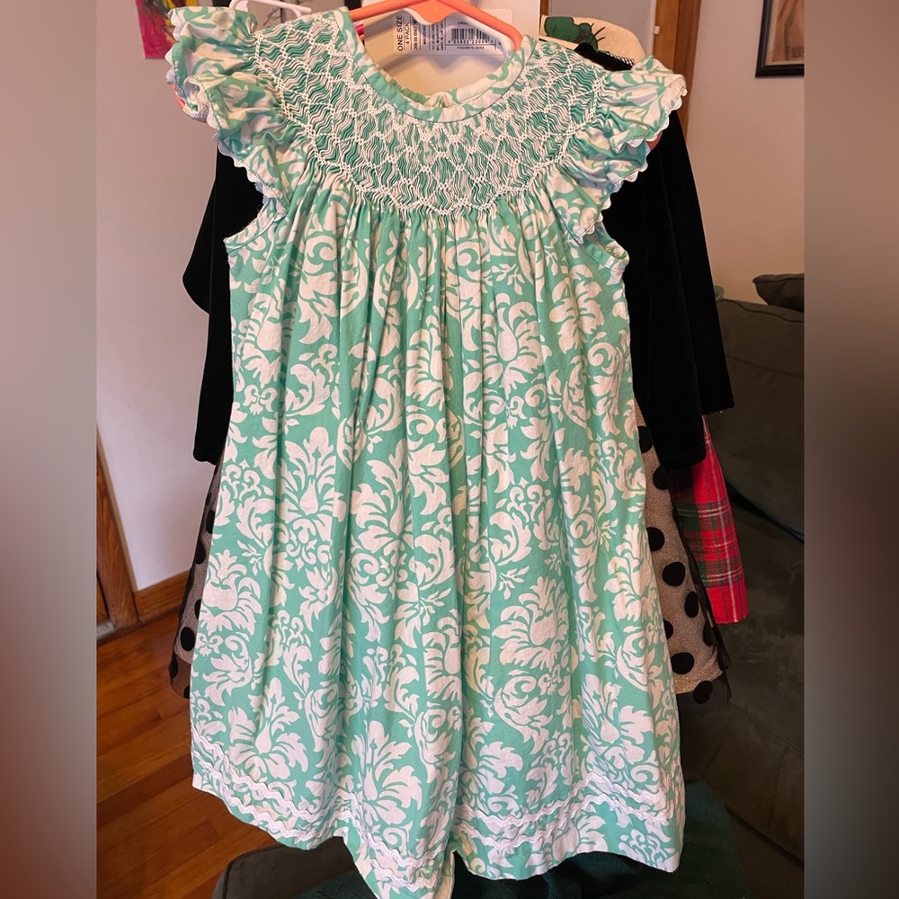 3T Turquoise Damask Bishop Style dress